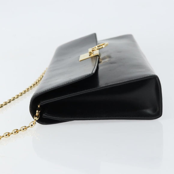 Salvatore Ferragamo Chain Gancini Shoulder Bag Leather Black Gold Auth 159360