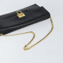 Salvatore Ferragamo Chain Gancini Shoulder Bag Leather Black Gold Auth 159360-7