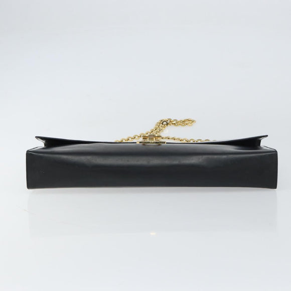 Salvatore Ferragamo Chain Gancini Shoulder Bag Leather Black Gold Auth 159360