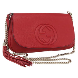 GUCCI Chain Shoulder Bag Leather Red Gold 536224 Auth 159361