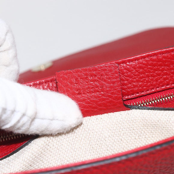 GUCCI Chain Shoulder Bag Leather Red Gold 536224 Auth 159361