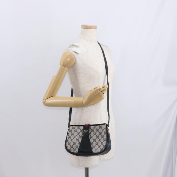 GUCCI GG Supreme Sherry Line Bag PVC Navy Gold Red 10 02 024 Auth 159366