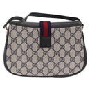 GUCCI GG Supreme Sherry Line Bag PVC Navy Gold Red 10 02 024 Auth 159366-2