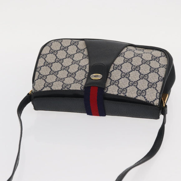 GUCCI GG Supreme Sherry Line Bag PVC Navy Gold Red 10 02 024 Auth 159366