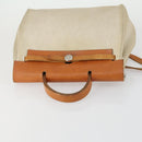 HERMES Herbag Ad PM Backpack Canvas Leather 2way Beige Silver Auth 159367-6