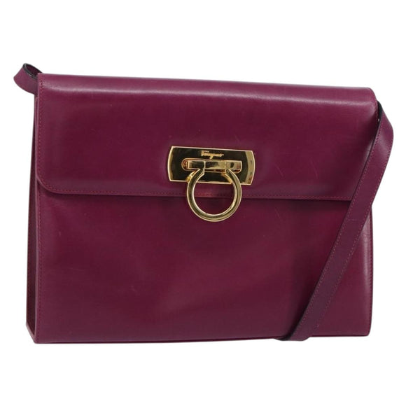 Salvatore Ferragamo Gancini Shoulder Bag Leather Purple Gold Auth 159368