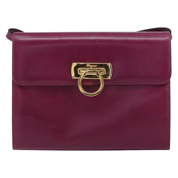 Salvatore Ferragamo Gancini Shoulder Bag Leather Purple Gold Auth 159368