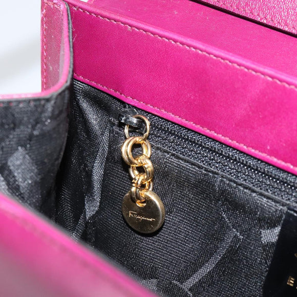 Salvatore Ferragamo Gancini Shoulder Bag Leather Purple Gold Auth 159368