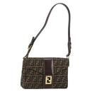FENDI Zucca Canvas Shoulder Bag Brown Black Auth 159375-1