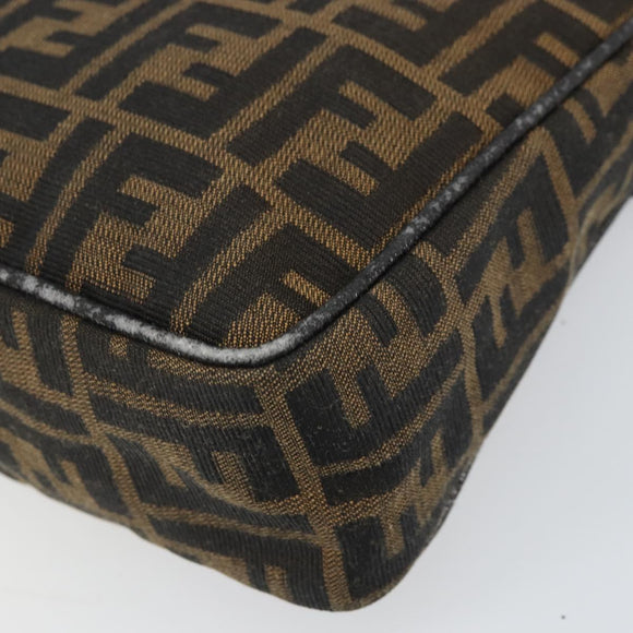 FENDI Zucca Canvas Shoulder Bag Brown Black Auth 159375