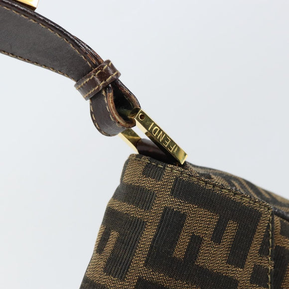 FENDI Zucca Canvas Shoulder Bag Brown Black Auth 159375