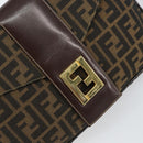 FENDI Zucca Canvas Shoulder Bag Brown Black Auth 159375-17