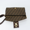 FENDI Zucca Canvas Shoulder Bag Brown Black Auth 159375-18