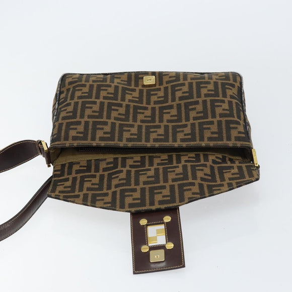 FENDI Zucca Canvas Shoulder Bag Brown Black Auth 159375