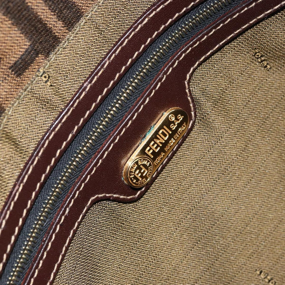 FENDI Zucca Canvas Shoulder Bag Brown Black Auth 159375