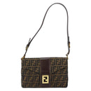 FENDI Zucca Canvas Shoulder Bag Brown Black Auth 159375-13