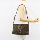 FENDI Zucca Canvas Shoulder Bag Brown Black Auth 159375-24