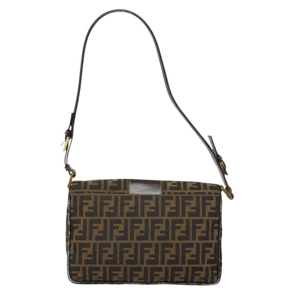 FENDI Zucca Canvas Shoulder Bag Brown Black Auth 159375