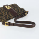 FENDI Zucca Canvas Shoulder Bag Brown Black Auth 159375-7