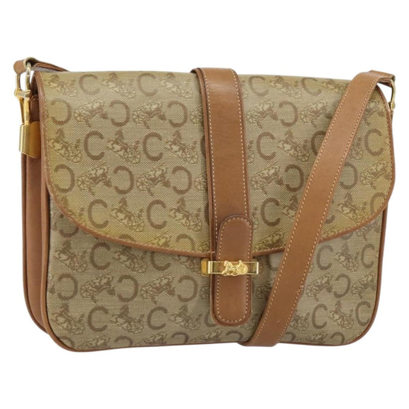 CELINE C Sulky Horse Carriage Shoulder Bag PVC Beige Gold Auth 159376