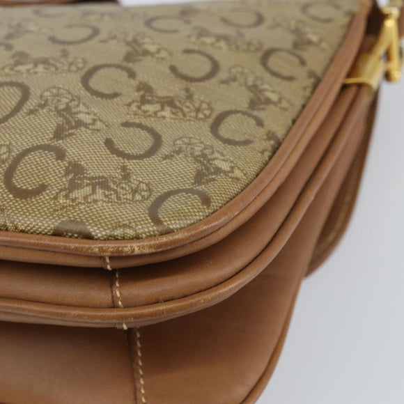 CELINE C Sulky Horse Carriage Shoulder Bag PVC Beige Gold Auth 159376