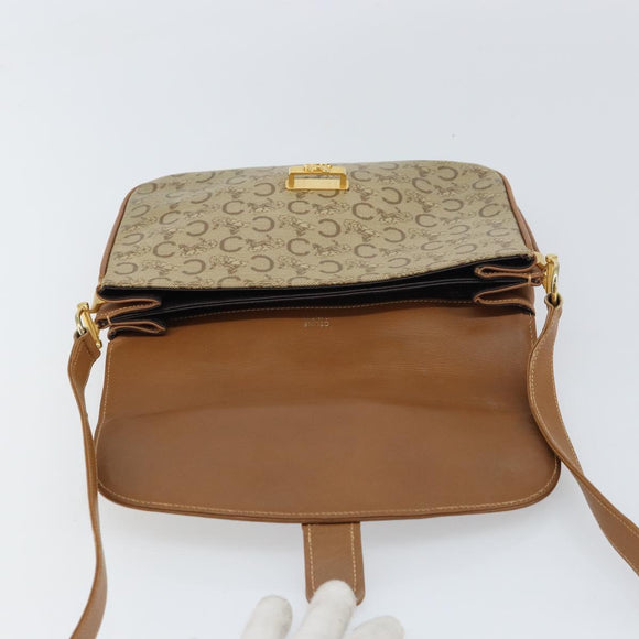 CELINE C Sulky Horse Carriage Shoulder Bag PVC Beige Gold Auth 159376