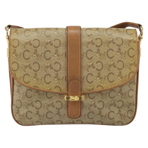 CELINE C Sulky Horse Carriage Shoulder Bag PVC Beige Gold Auth 159376