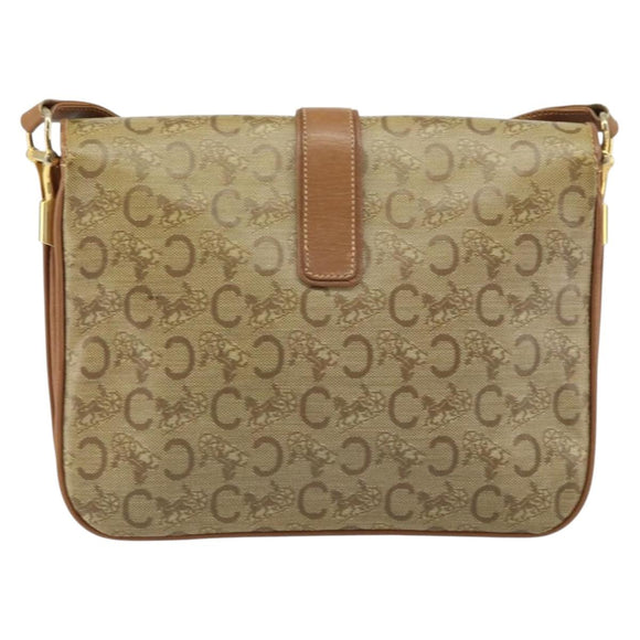 CELINE C Sulky Horse Carriage Shoulder Bag PVC Beige Gold Auth 159376