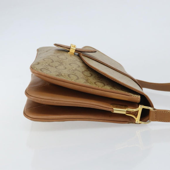 CELINE C Sulky Horse Carriage Shoulder Bag PVC Beige Gold Auth 159376
