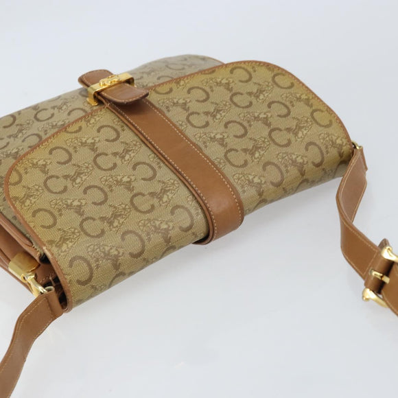 CELINE C Sulky Horse Carriage Shoulder Bag PVC Beige Gold Auth 159376
