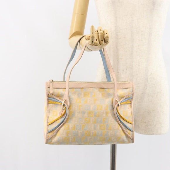 FENDI Zucchino Canvas Hand Bag Multicolor Gold Auth 159377