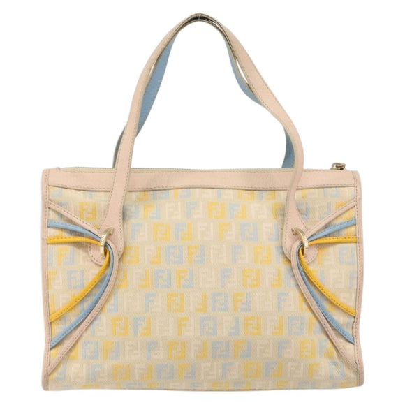 FENDI Zucchino Canvas Hand Bag Multicolor Gold Auth 159377