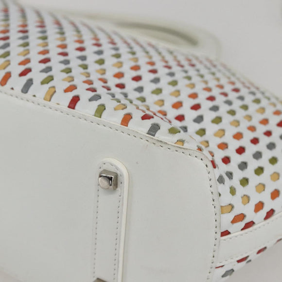 Salvatore Ferragamo Gancini Hand Bag Leather 2way White Silver Auth 159380