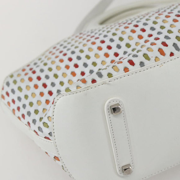 Salvatore Ferragamo Gancini Hand Bag Leather 2way White Silver Auth 159380
