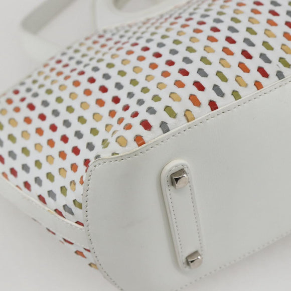 Salvatore Ferragamo Gancini Hand Bag Leather 2way White Silver Auth 159380