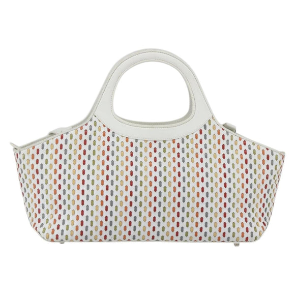 Salvatore Ferragamo Gancini Hand Bag Leather 2way White Silver Auth 159380