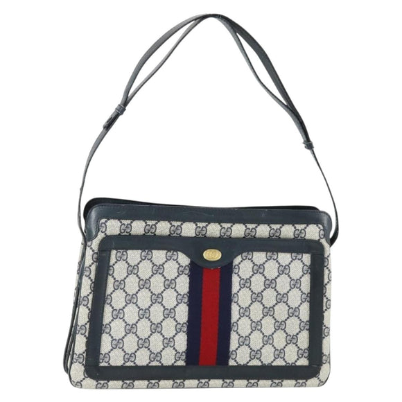GUCCI GG Supreme Sherry Line Shoulder Bag PVC Navy Gold 010 378 Auth 159381