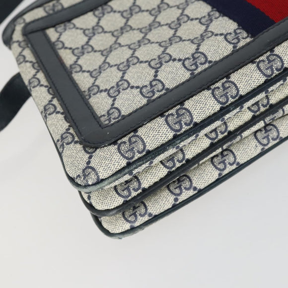 GUCCI GG Supreme Sherry Line Shoulder Bag PVC Navy Gold 010 378 Auth 159381