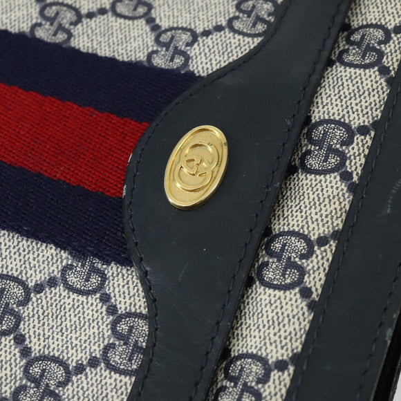 GUCCI GG Supreme Sherry Line Shoulder Bag PVC Navy Gold 010 378 Auth 159381