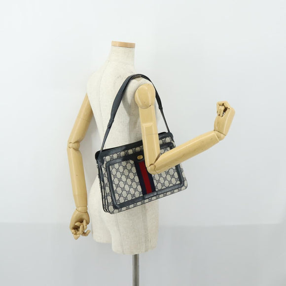 GUCCI GG Supreme Sherry Line Shoulder Bag PVC Navy Gold 010 378 Auth 159381