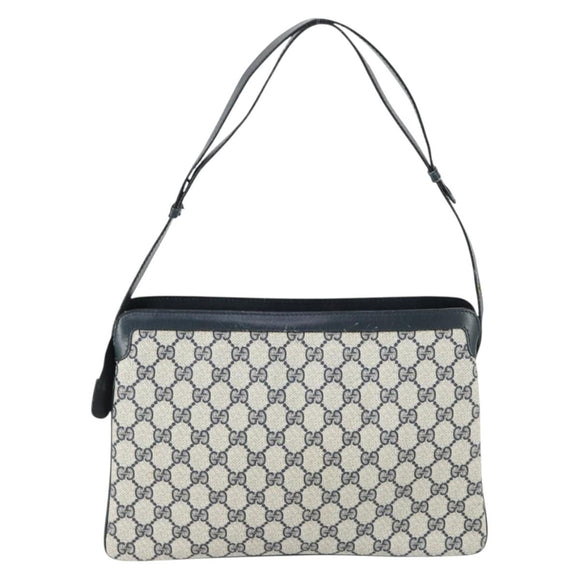 GUCCI GG Supreme Sherry Line Shoulder Bag PVC Navy Gold 010 378 Auth 159381