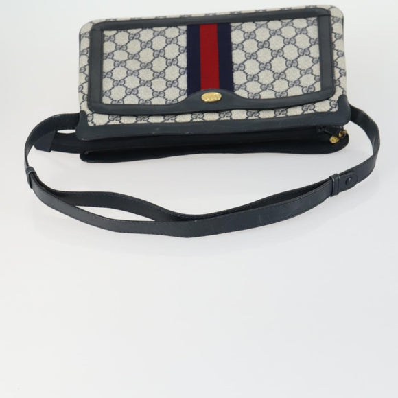 GUCCI GG Supreme Sherry Line Shoulder Bag PVC Navy Gold 010 378 Auth 159381