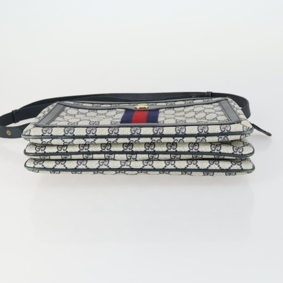 GUCCI GG Supreme Sherry Line Shoulder Bag PVC Navy Gold 010 378 Auth 159381