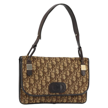 Christian Dior Trotter Canvas Shoulder Bag Beige Gold Auth 159384