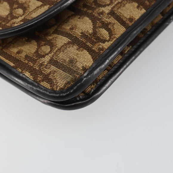 Christian Dior Trotter Canvas Shoulder Bag Beige Gold Auth 159384