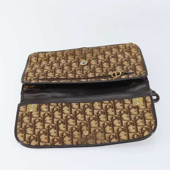 Christian Dior Trotter Canvas Shoulder Bag Beige Gold Auth 159384