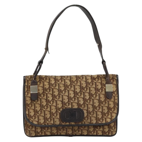 Christian Dior Trotter Canvas Shoulder Bag Beige Gold Auth 159384