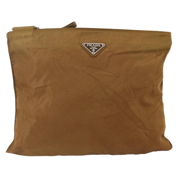 PRADA Shoulder Bag Nylon Brown Silver Auth 159385