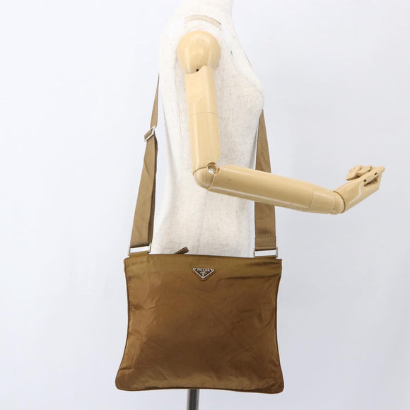 PRADA Shoulder Bag Nylon Brown Silver Auth 159385
