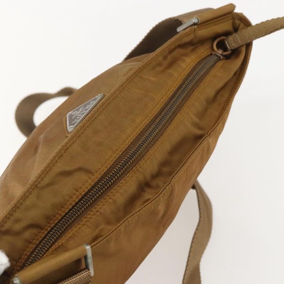 PRADA Shoulder Bag Nylon Brown Silver Auth 159385